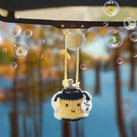 Cute Car Air Freshener for Women,Man, Crochet Car Accessories Hanging, Cute Air Freshener for Car Ornament 10ml Empty Refillable Car Diffuser Air Freshener, Bee