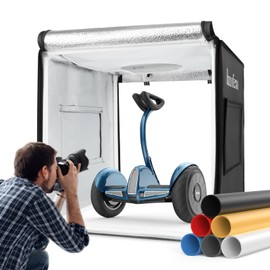 Photography Photo Studio Light Box, Huzofexo Professional Dimmable Shooting Tent Kit with CRI98 LED Light & 6 Color Backdrops, Multi-Angle to Shoot (24in/60cm)