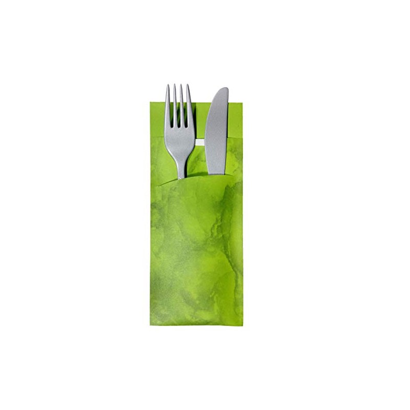30 Cutlery Pockets with Napkin Apple Green Marbled 20 cm