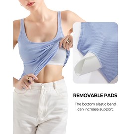 SUUKSESS Women Padded Cotton Ribbed Long Tank Tops 2025 Summer Going Out Basic Scoop Neck Cami Tops Sleeveless Casual Shirts (Blue, M)