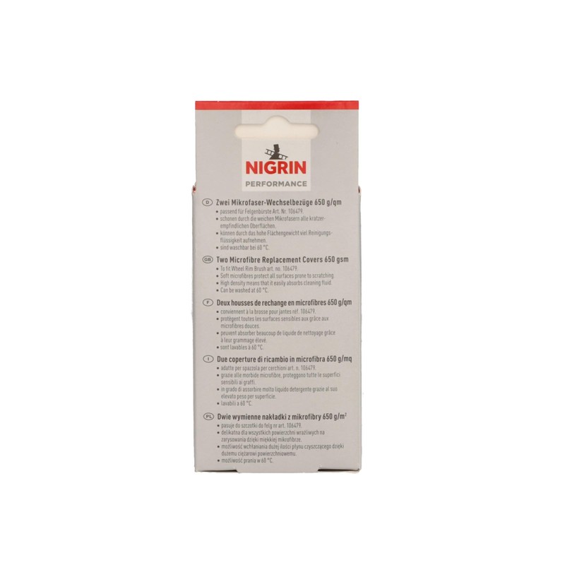 NIGRIN 2 x Microfibre Replacement Covers for Wheel Rim Brush,