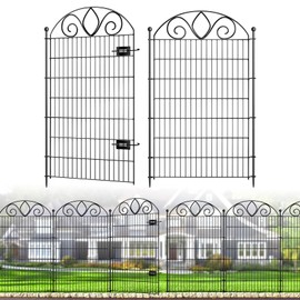 8 Panels No Dig Tall Garden Fence with Gate – 48" H X 21' L Rustproof Metal Dog Fence Outdoor for Yard, Decorative Animal Barrier Fence for Pet, Garden Border, Patio, Flower | Temporary Fencing