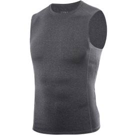 RIKUAOU Men's Compression Shirts, Sleeveless Athletic Tank Tops for Men, Gym Workout Undershirt Running Basketball Base Layer Dark Gray