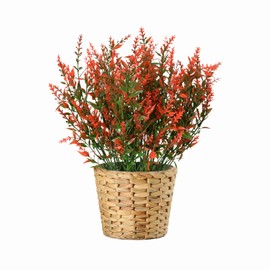 SHAIQGB Artificial Flowers for Outdoor Fall Autumn Decoration, 8 Bundles Lavender Flower Orange red Color, Look Real UV Resistant for Outside Home Porch Patio Planter