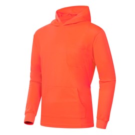 ProtectX Hi Vis Hoodie with Pockets, Long Sleeve High Visibility Hoodie, Lightweight Quick Dry Safety Shirts with Hood, Orange Large