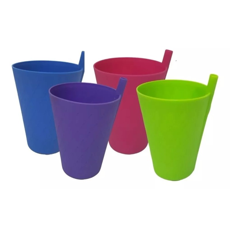 Macoll Vaso Con Popote 250ml Plástico (4 Pzas)