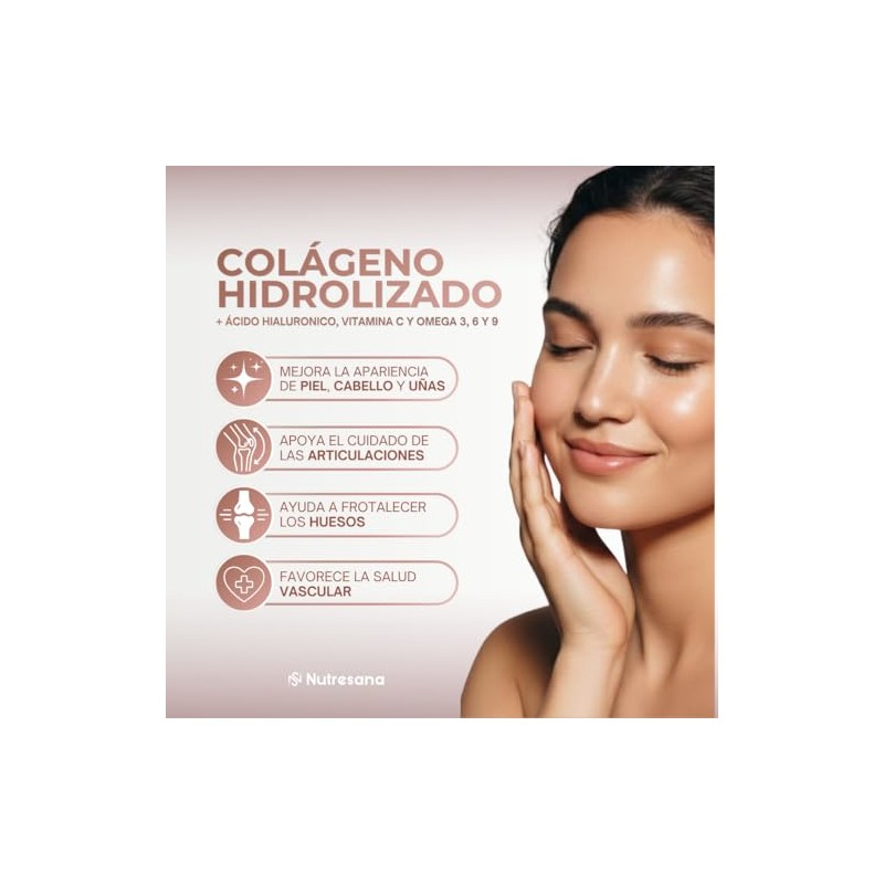 Nutresana Colágeno Hidrolizado Sabor Coco Ácido Hialurónico Vitaminas Omega Suplemento
