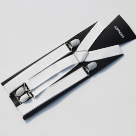 Unbranded Men's Adjustable Suspenders Elastic X-Shaped Braces Clips Pants Brace Solid TBN - White