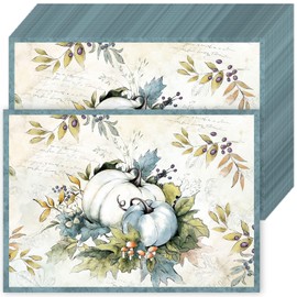 JarThenaAMCS 50Pcs Fall Paper Placemats Disposable Retro Blue Pumpkin Paper Place Mats Harvest Decorative Paper Table Mats for Autumn Thanksgiving Holiday Home Dinner Table Setting