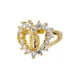 Anillo De Corazón Oro 24k Con Cironias Virgen De Guadalupe