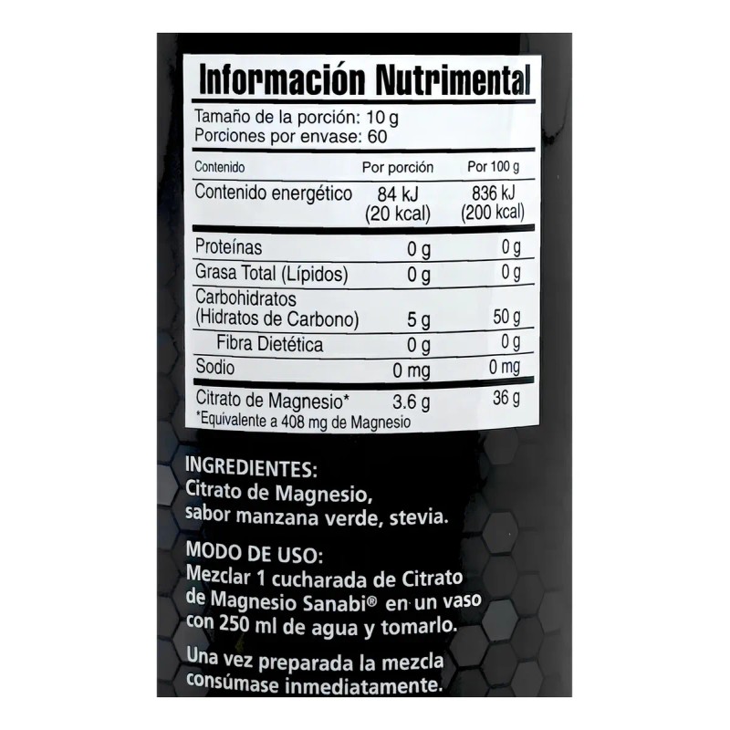 Citrato De Magnesio 600 G Manzana Verde Sanabi