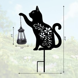 Afirst Solar Outdoor Garden Stake Solar Cat Decorative Stake Light with Lantern Decorative Lights Metal Outdoor Ornament for Yard Pathway Lawn Patio Decoration