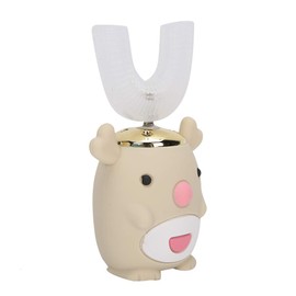 Spazzolino elettrico sonico per bambini, spazzolino elettrico ricaricabile a forma di U, 5 modalità di pulizia, impermeabile IPX7(6-14 Years Old -Beige ciascuno)