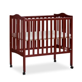 Dream On Me 2-In-1 Lightweight Folding Portable Stationary Side Crib In Cherry, Greenguard Gold Certified, Baby Crib To Playpen, Folds Flat For Storage, Locking Wheels