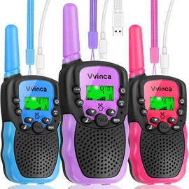 Vvinca Walkie Talkies for Kids Rechargeable, Long Range Walkie Talkie Toys for 3-12 Boys Girls Christmas Birthday Gifts, 2 Way Radio 22 CH VOX with Li-ion Battery Flashlight for Family Camping Hiking