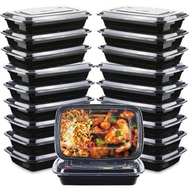 DERDOUT 2 Compartment Meal Prep Containers 28 oz Reusable BPA Free Plastic Food Storage Trays with Airtight Lids - Microwavable, Freezer and Dishwasher Safe - Stackable Bento Lunch Boxes (20)