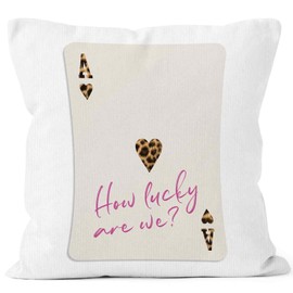 MONALET Preppy Trendy Cheetah Print Lucky Playing Card Throw Pillow Covers 18x18, Retro Leopard Decor Pillow Cases for Teen Girls Dorm Room Bedroom Living Room, How Lucky are We Pillowcases for Couch