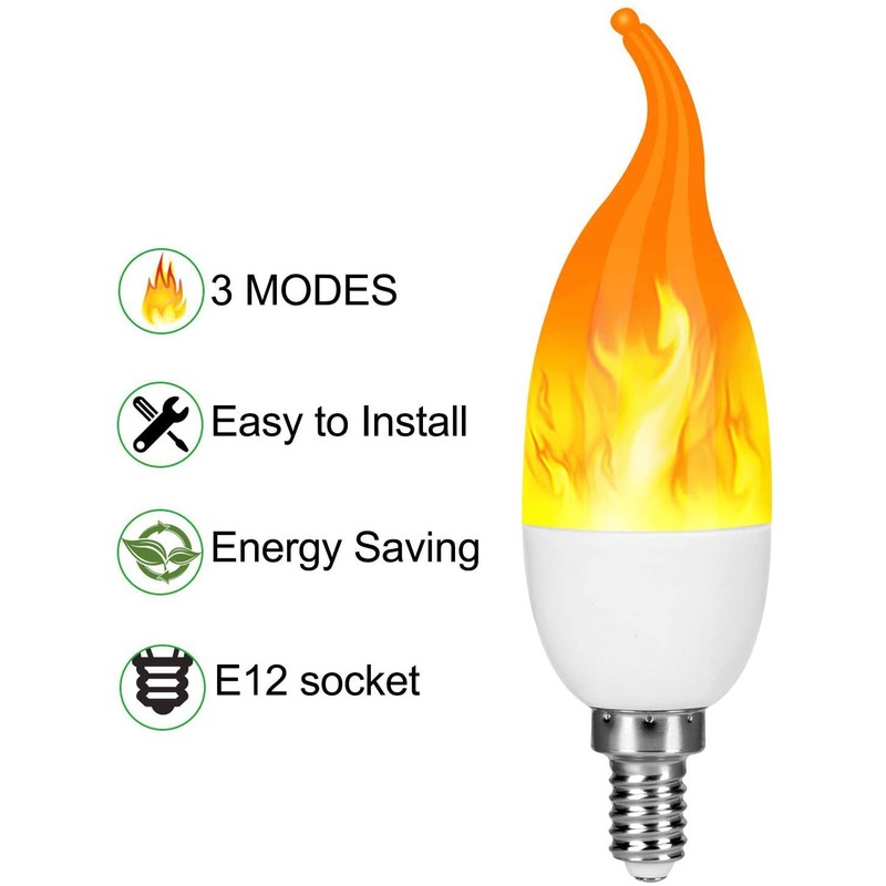Venforze E12 Flame Bulbs 4 Pack, 3 Mode LED Candelabra