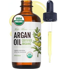Moroccan Argan Oil (4oz), USDA Certified Organic, Virgin, 100% Pure, Cold Pressed by Kate Blanc. Stimulate Growth for Dry and Damaged Hair. Skin Moisturizer. Nails Protector. 1-Year Guarantee.