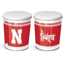 Colby Ridge 3 Way Football Popcorn Tin - White, Caramel, and Cheese Gourmet Craft Popped Gluten Free (3 Gallon - Nebraska)