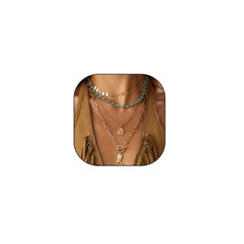 Navirix Boho Western Necklace for Women,Gold Cowboy Cowgirl Stackable Necklaces Set,Turquoise Cross Country Concert Necklace Jewelry (Golden)