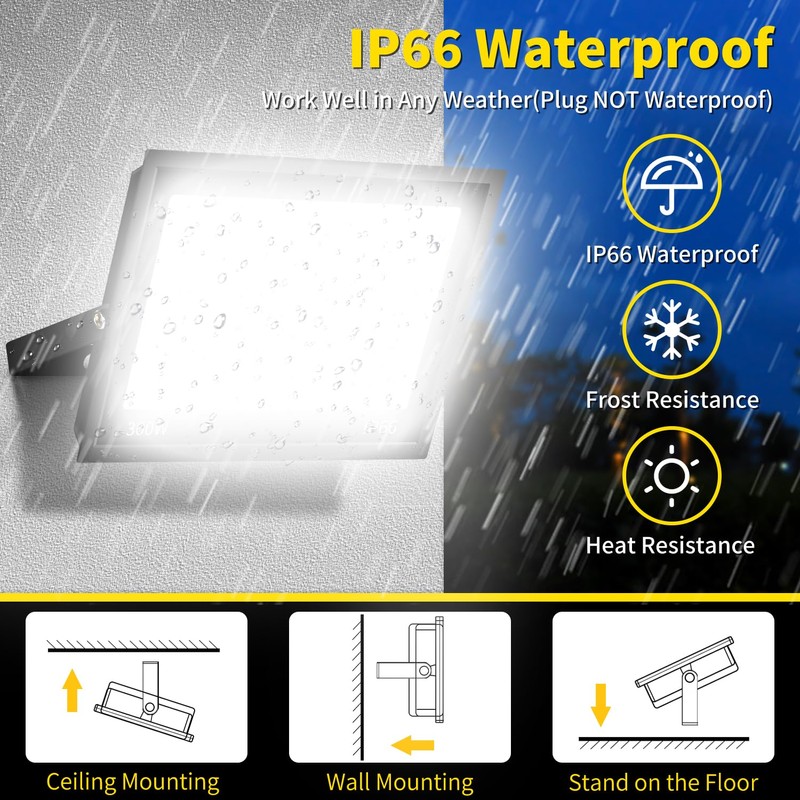 300W LED Flood Light Outdoor, 36000LM Brighter Work Light with