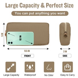 izuzta - Organizador de bolsa de maquillaje de nailon para viajes, bonita bolsa para monedas, Caqui, Pequeño