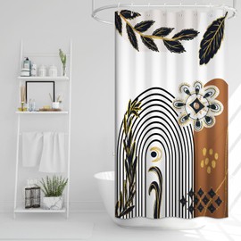 Ruelvth Stall Shower Curtain, Mid Century Boho Small Bathroom Curtain Abstract Black Leaves Shower Curtain Set with Hooks, Waterproof Bathroom Decor, 36x72 Inch