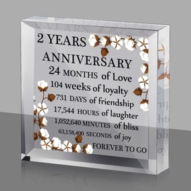 Yalikop 2 Years Anniversary Acrylic Gift for Him or Her Cotton Flower Drawing Print Acrylic Decor 2nd Anniversary Wedding Paperweight Second Year Marriage for Wife Husband Lover(Flower Style)