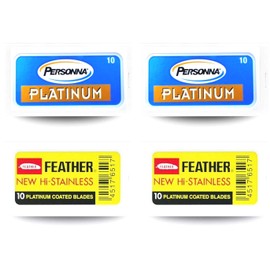 The Shave Factory Premium Shaving Set - 20 Feather Double Edge Razor Blades and 20 Personna Double Edge Razor Blades