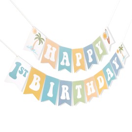 Big One Surf Happy Birthday Banner - Summer Surfing Birthday Party Decorations, Surfboard Happy Birthday Banner, Little Surfer Beach Theme Party, For Tropical Hawaii Beach Surfing Supplies