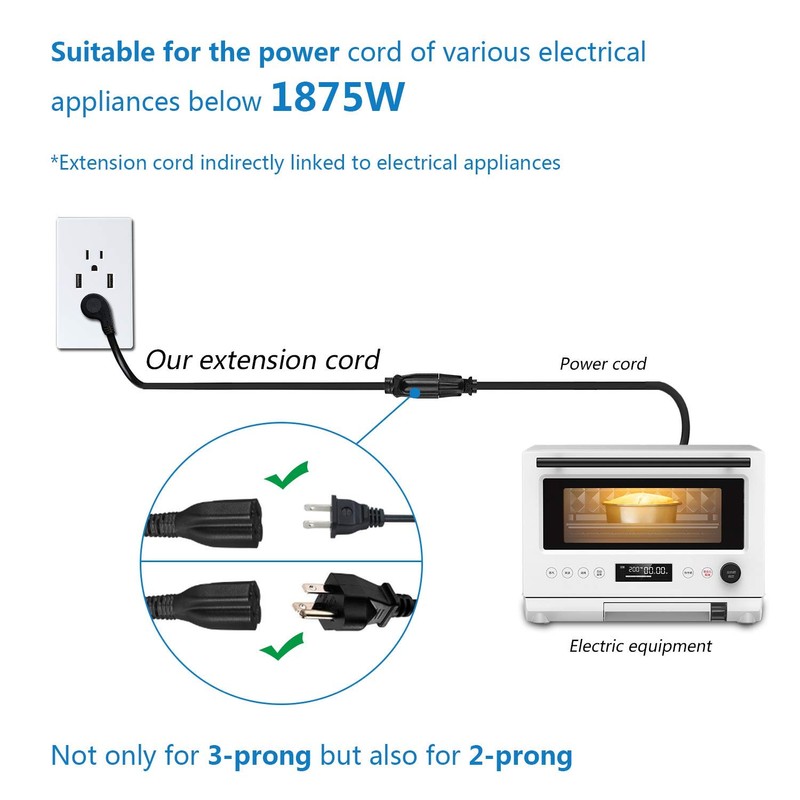 FIRMERST 1875W Low Profile 1Ft Extension Cord 14 AWG Black