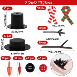 DIYASY Snowman Crafts for Kids, 220 Pcs DIY Kits Christmas Accessories Included Mini Hats Plastic Buttons Carrot Noses Branches Hands Scarves for Xmas Snowman Holiday Décor Gift Party Supplies