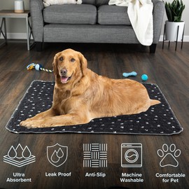 Washable Pee Pads for Dogs - 2-Pack 36” x 48” Reusable Puppy Pads for Dog Potty Training, Whelping, or Crate - Grooming Glove Included - Ultra-Absorbent and Leak-Resistant Dog Pads by PETMAKER (Black)