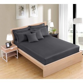 Sapphire Collection 500 Thread Cotton 40CM/16 Inch Extra Deep Fitted Bed Sheet 100% Egyptian Cotton (Grey, Super King)