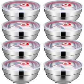 Honeydak 8 Pcs 44oz Stainless Steel Bowls with Lids Large Mixing Bowls Insulated Metal Salad Noodle Soup Snack Leak Proof Food Storage Container with Airtight Lids