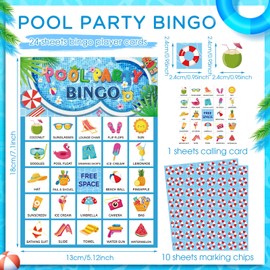 Liliful 35 Pcs Pool Party Bingo Games 24 Players Summer Bingo Cards Beach Party Games for Boys Girls Adults Family Classroom Activities Hawaiian Tropical Party Favors Supplies