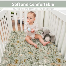 Vintage Wild Flowers Baby Crib Sheets for Boy Girl 52"x28" Retro Plants Soft Stretchy Fitted Crib Mattress Cover Spring Summer Baby Sheet for Standard Crib & Toddler Mattress Pads