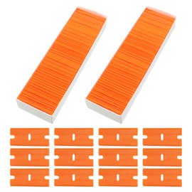 Litoexpe 100 Pcs Double Edged Plastic Blades, Replacement Blades Safety Glass Scraper Plastic Razor for Removing Decals Adhesive Residue Glass Cleaning (Orange)