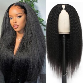V Part Wig Human Hair Kinky Straight for Black Women Wigs Human Hair Glueless Wear and Go U Part 100% Lace Wig Beginner Friendly 150% Density Natural Color 28inch