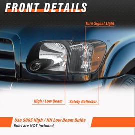 AXLAHA Headlight Assembly for 2005 2006 2007 Toyota,Compatible with 2005-2006 Toyota Tundra/2005-2007 Sequoia Headlamp Black Housing Driver and Passenger Side