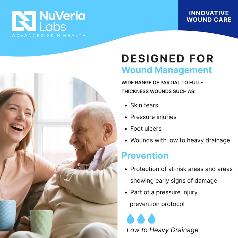 Nuveria Labs Hospital Grade Sacral Bordered Silicone Foam Wound Dressing