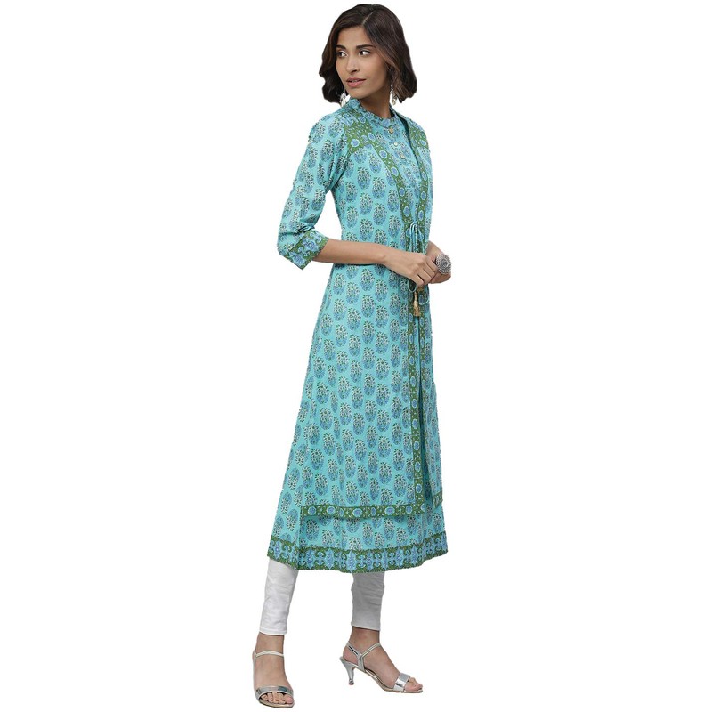 Yash Gallery Kurta - Algodón estampado floral para mujer, Azul,