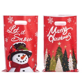 Ahysuet 50Pcs Christmas Goodie Bag, Xmas Party Favors Gift Bags with Handles for Holiday Party Favors Christmas Theme Candy Treat Cookie Bags