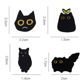 Pack of 4 Small Black Cat Brooches, Metal Cat Head Badges, Animal Lapel Pins, DIY Jewellery Gift Accessories, Funny Gifts for Girls, Suitable for All Types of Clothes, Hats, Metal