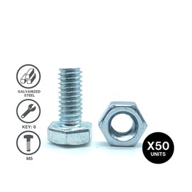 DOJA Barcelona Screws with nuts, 50 hexagon screws with 50 nuts, M5 x 20 mm, made of galvanised steel, screws and nuts, threaded screws and nuts, bolts with nut, hex heads