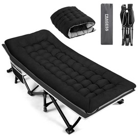 Fragess Portable Camping Cot, Sleeping Cots for Adults, 28" Extra Wide Heavy Duty Folding Cot Max Load 600LBS with Thick Mattress, Portable Camping Bed for Outdoor Camp/Office, Home Nap (Black)