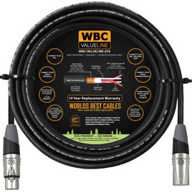 WBC-VALUELINE-2CS (22 AWG) - 10 Foot–Low-Capacitance Shielded Balanced Flexible Microphone, Active-Speaker & Interconnect Cables with Eminence Gold XLR Connectors