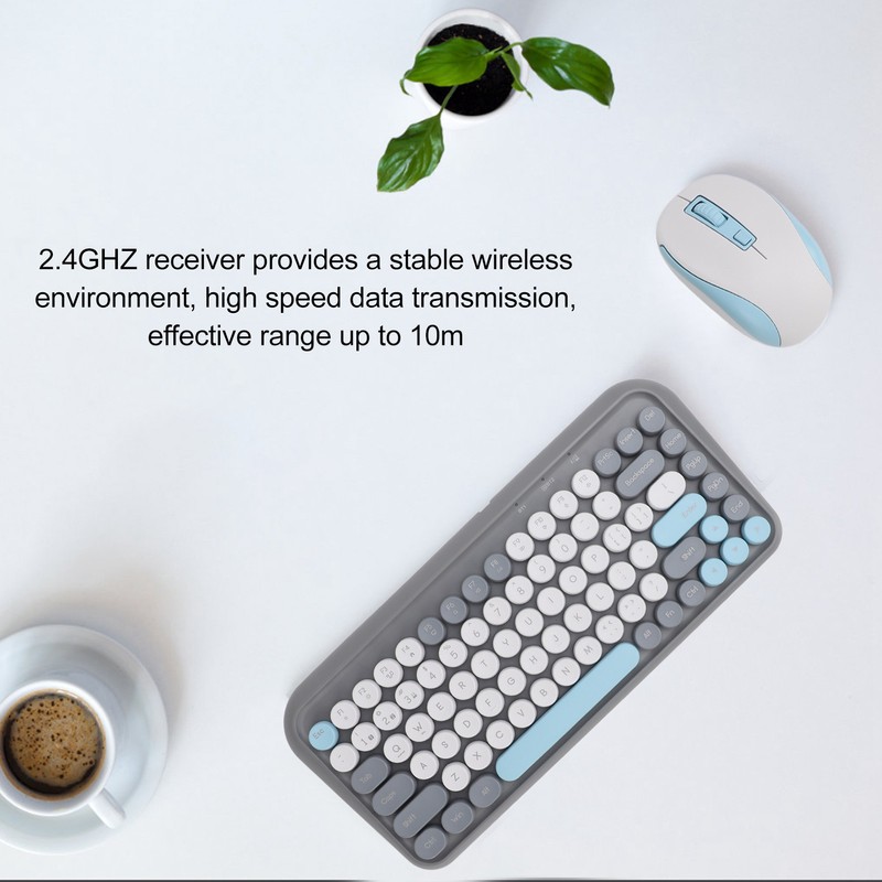 Wireless Keyboard and Mouse Combo 2.4G and Bluetooth Quiet Round