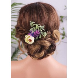 Anglacesmede Bridal Flower Hair Pins Eucalyptus Cream Bud Greenery Bush Hair Piece Bridesmaid Hair Accessories